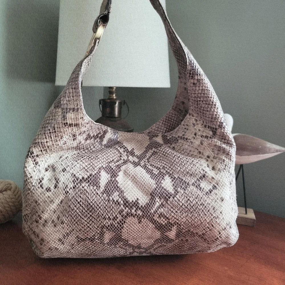 Michael Kors Jet Set Hobo Taupe Python Embossed Leather Shoulder Bag